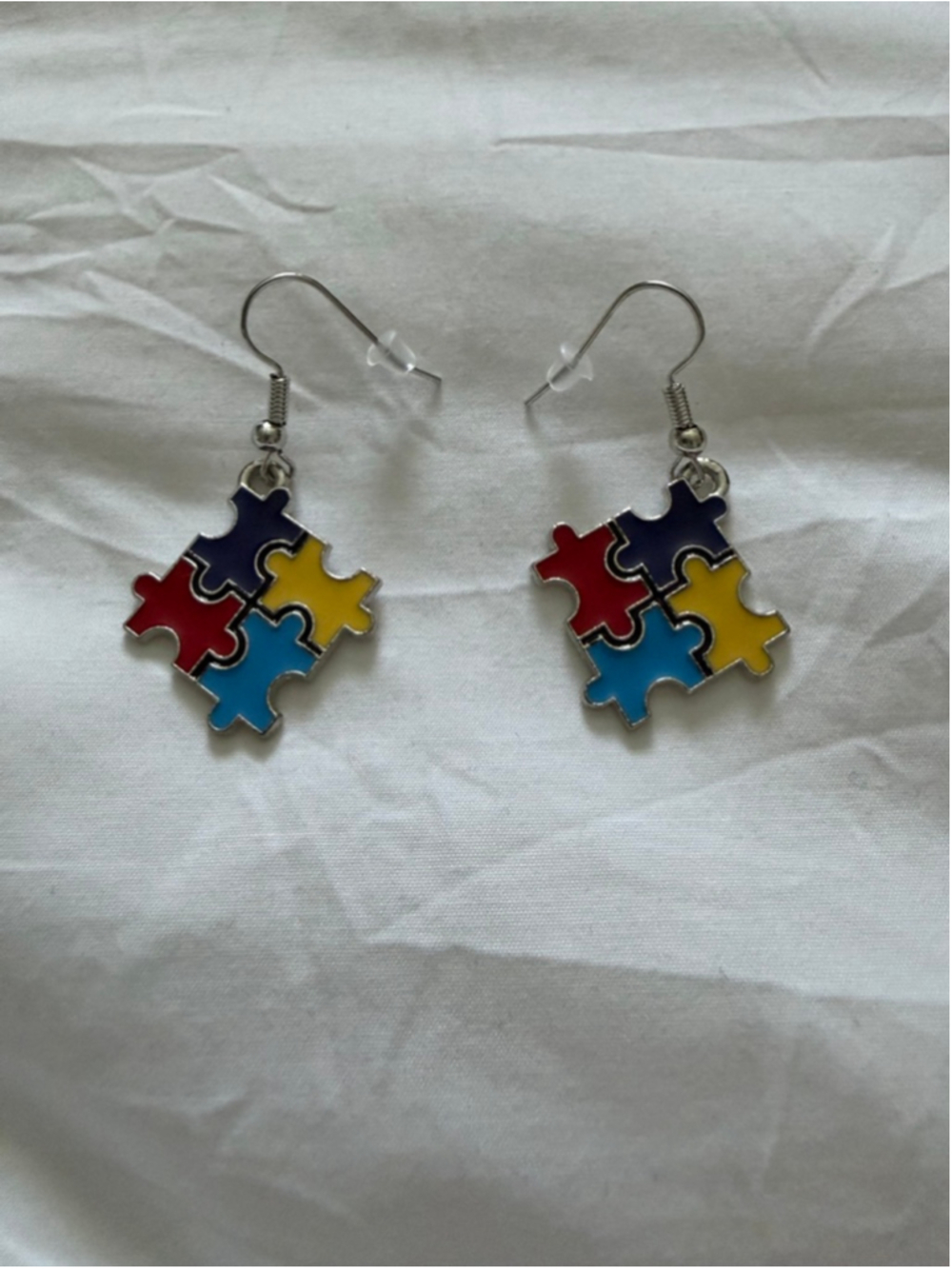 Unbranded Puzzle Piece Drop Earrings One Size Red Blue Yellow